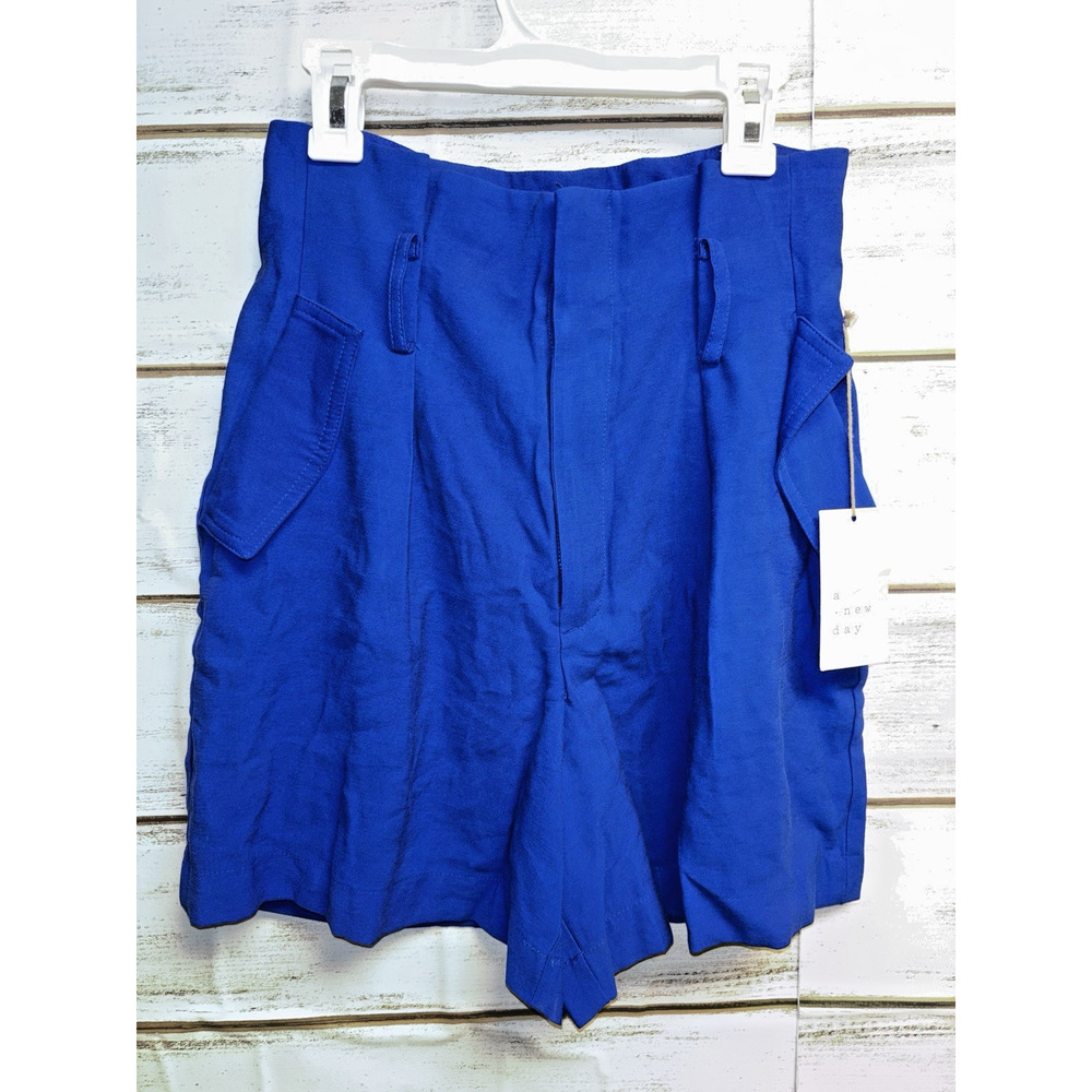 Sz 4 Womens HighRise Tailored Shorts A New Day Royal Blue Flap Front Pockets NEW